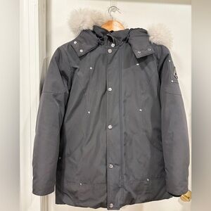 Moose Knuckles Dark Gray Parka Down Jacket Coat with Fur Hood Youth L